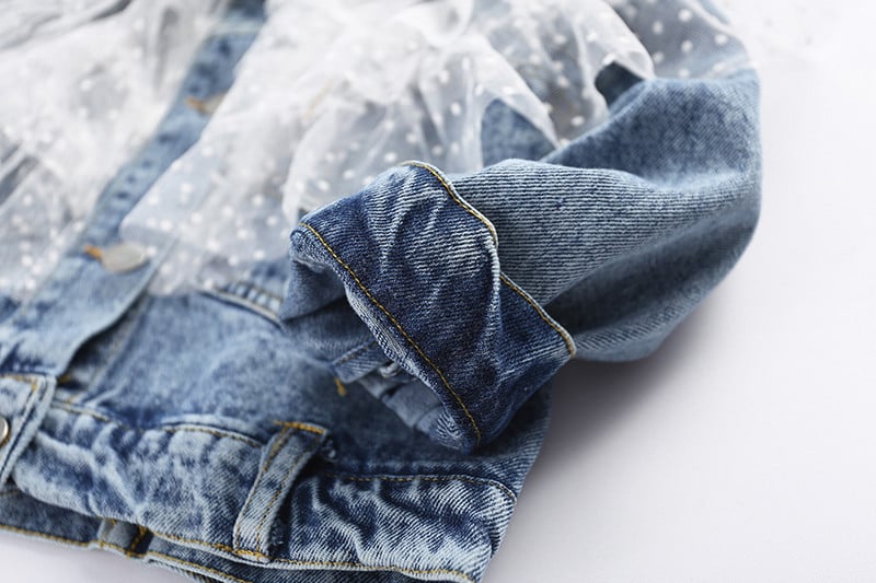 Ново дънково яке за момичета Мода INS Дрехи за момичета Палто Уникален дизайн Торта Марля Детско облекло за момичета Връхни дрехи 309425