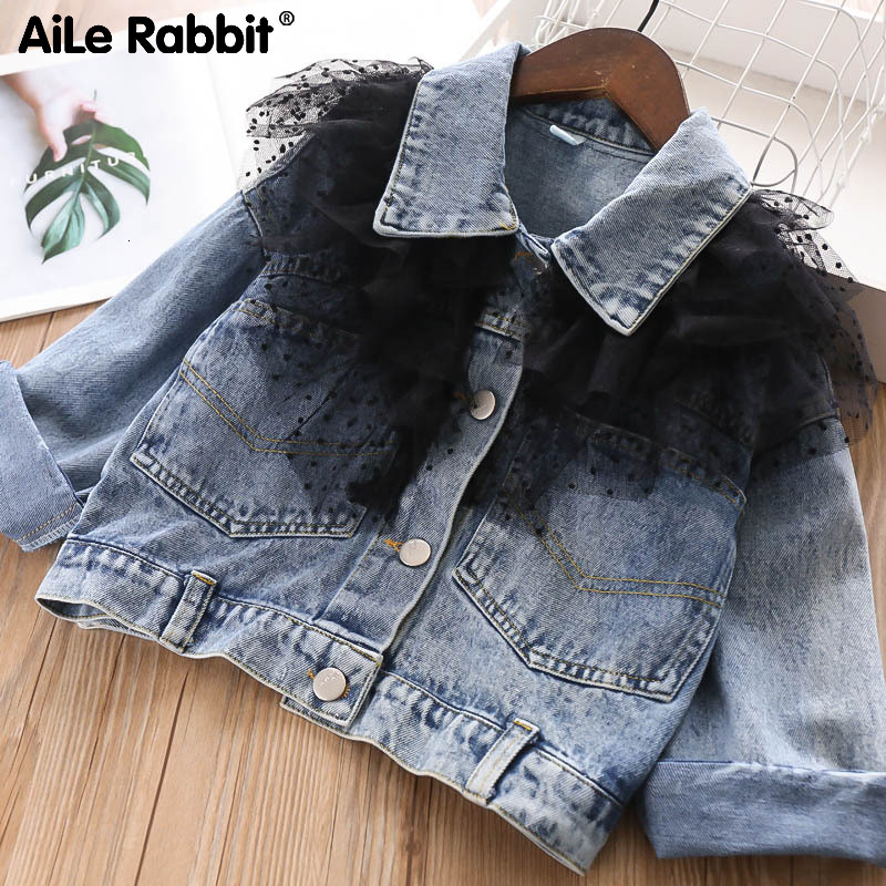 Ново дънково яке за момичета Мода INS Дрехи за момичета Палто Уникален дизайн Торта Марля Детско облекло за момичета Връхни дрехи 309425