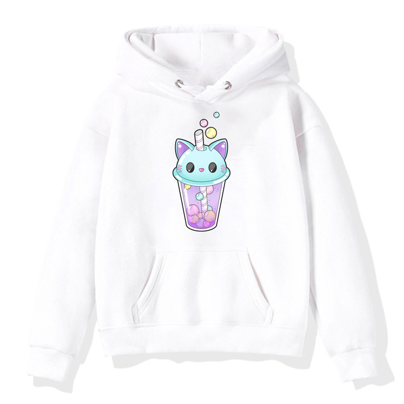 Суичъри с качулка за момичета с щампа Latte Суичъри с качулка с дълги ръкави Детски есенни дрехи в ежедневен стил Връхни дрехи за малки деца 2-14 години