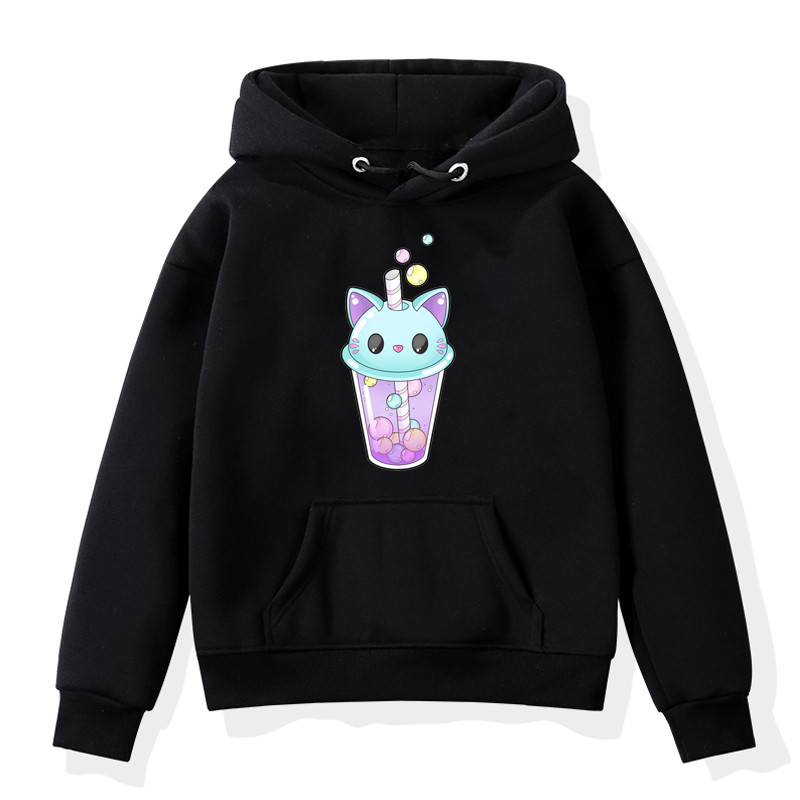 Суичъри с качулка за момичета с щампа Latte Суичъри с качулка с дълги ръкави Детски есенни дрехи в ежедневен стил Връхни дрехи за малки деца 2-14 години
