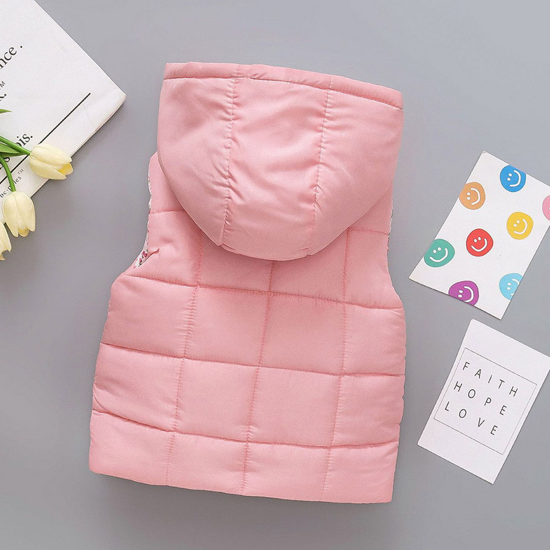 Прохождащо момиче Жилетка с качулка, флорален лък, удебелена топла зимна детска горна дреха, жилетка, дрехи за Деня на благодарността на принцесата