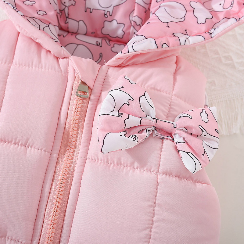 Прохождащо момиче Жилетка с качулка, флорален лък, удебелена топла зимна детска горна дреха, жилетка, дрехи за Деня на благодарността на принцесата