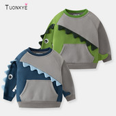 TUONXYE Boys μακρυμάνικο συν βελούδινο φούτερ Cartoon 3D Dinosaur Color Contrast Τσέπη μαλακό βαμβακερό παιδικό ρούχο