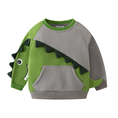 TUONXYE Boys μακρυμάνικο συν βελούδινο φούτερ Cartoon 3D Dinosaur Color Contrast Τσέπη μαλακό βαμβακερό παιδικό ρούχο