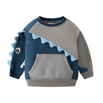 TUONXYE Boys μακρυμάνικο συν βελούδινο φούτερ Cartoon 3D Dinosaur Color Contrast Τσέπη μαλακό βαμβακερό παιδικό ρούχο