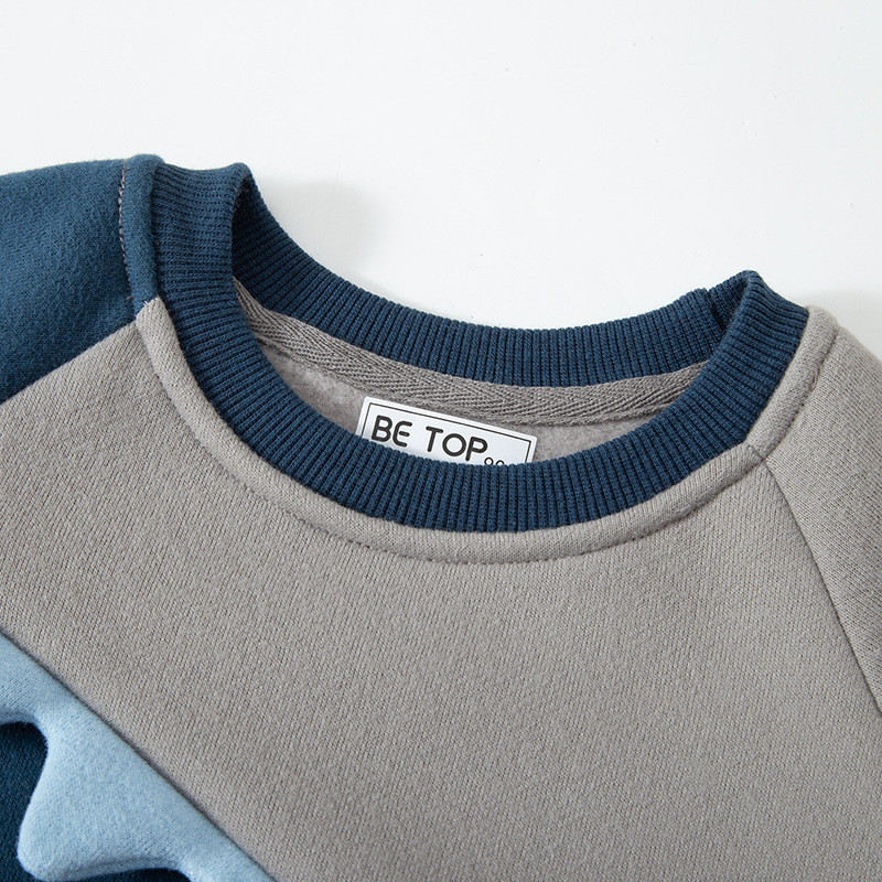 TUONXYE Суичъри с дълъг ръкав плюс кадифе с анимационен 3D динозавър Цветен контрастен джоб Мек памучен детски горни дрехи