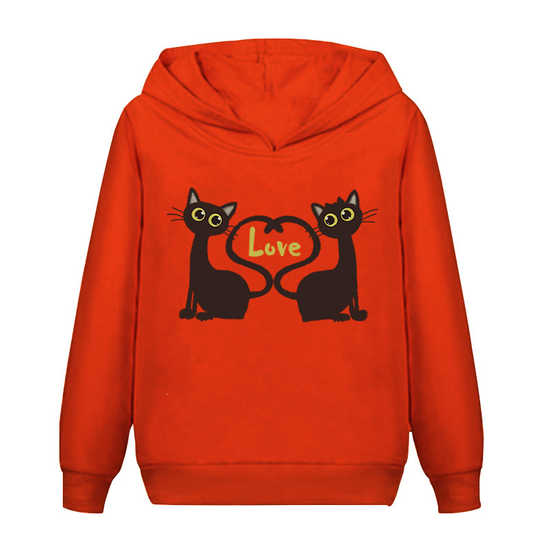 A Loving Couple Cat Print 2022 Нови есенни детски топове Суичъри Плюшени детски дрехи с дълъг ръкав Ежедневни удобни качулки