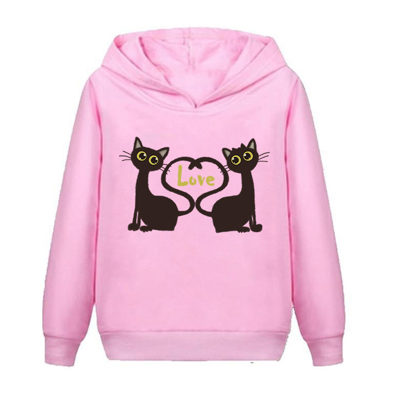 A Loving Couple Cat Print 2022 Нови есенни детски топове Суичъри Плюшени детски дрехи с дълъг ръкав Ежедневни удобни качулки