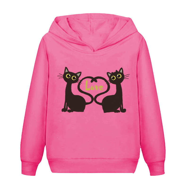 A Loving Couple Cat Print 2022 Нови есенни детски топове Суичъри Плюшени детски дрехи с дълъг ръкав Ежедневни удобни качулки