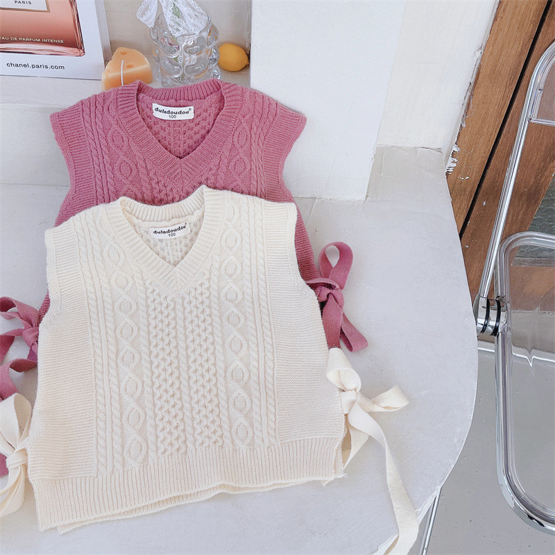 Детско облекло Жилетка за момиче 2023 Пролет и есен Нова детска жилетка с връзки в корейски стил