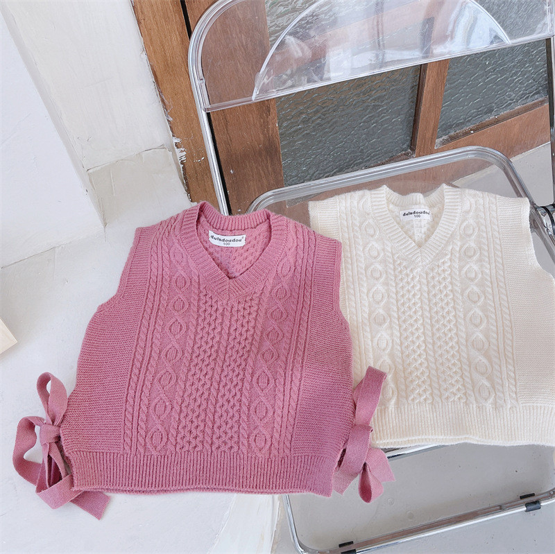 Детско облекло Жилетка за момиче 2023 Пролет и есен Нова детска жилетка с връзки в корейски стил
