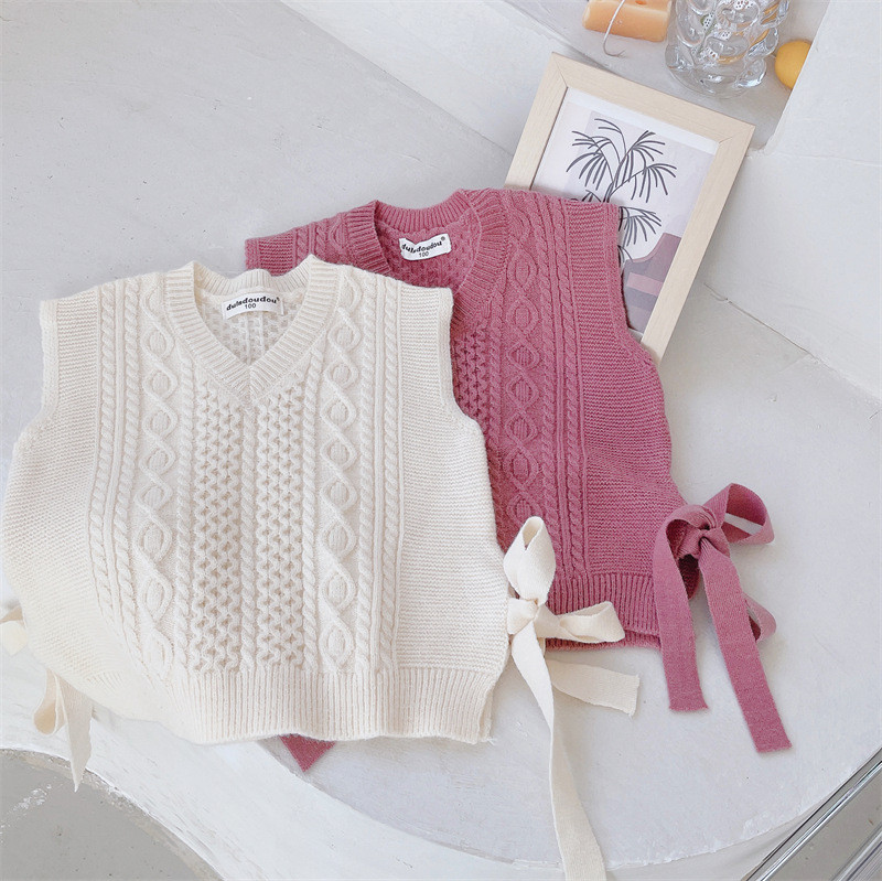 Детско облекло Жилетка за момиче 2023 Пролет и есен Нова детска жилетка с връзки в корейски стил