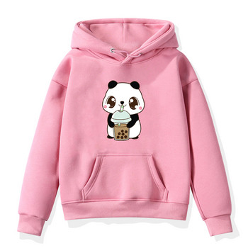 Panda Cartoon Hoodies Παιδικά Αγόρια Κοριτσίστικα Φούτερ Bubble Tea Print Παιδική φόρμα Fleece Φούτερ Μπουφάν Μικρό Φούτερ