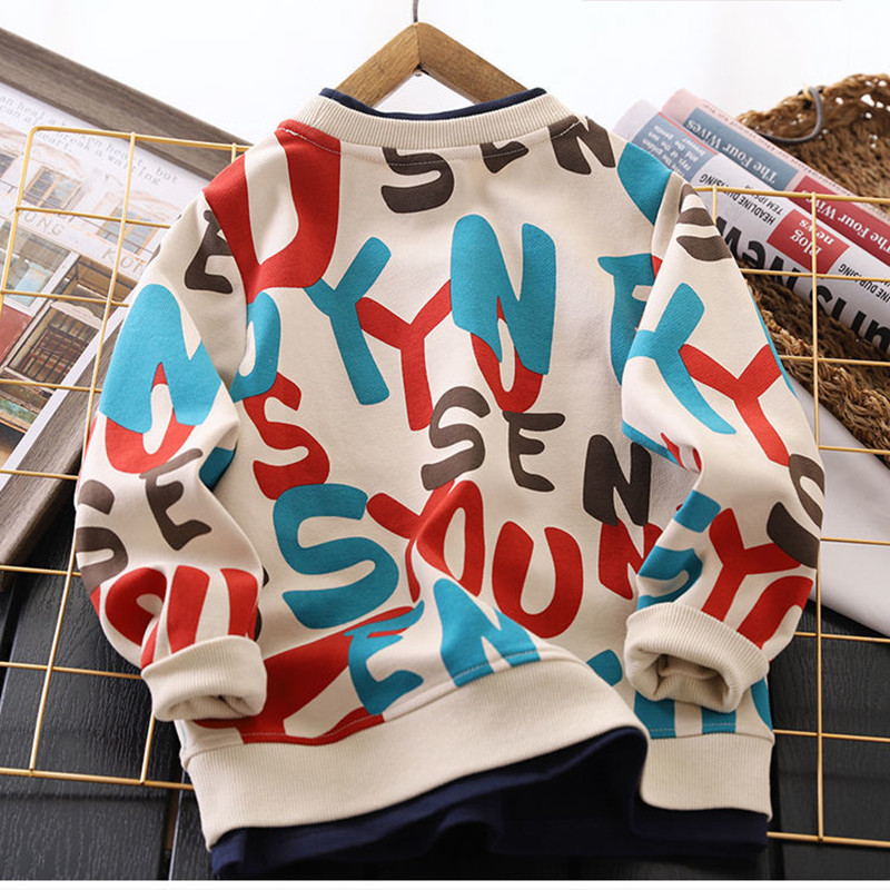 Суичър за момчета Пролет Есен Детска тениска с дълъг ръкав Детски горнища с щампа на букви Пуловер за момичета с О-образно деколте 4 6 7 8 10 11 12 14 години