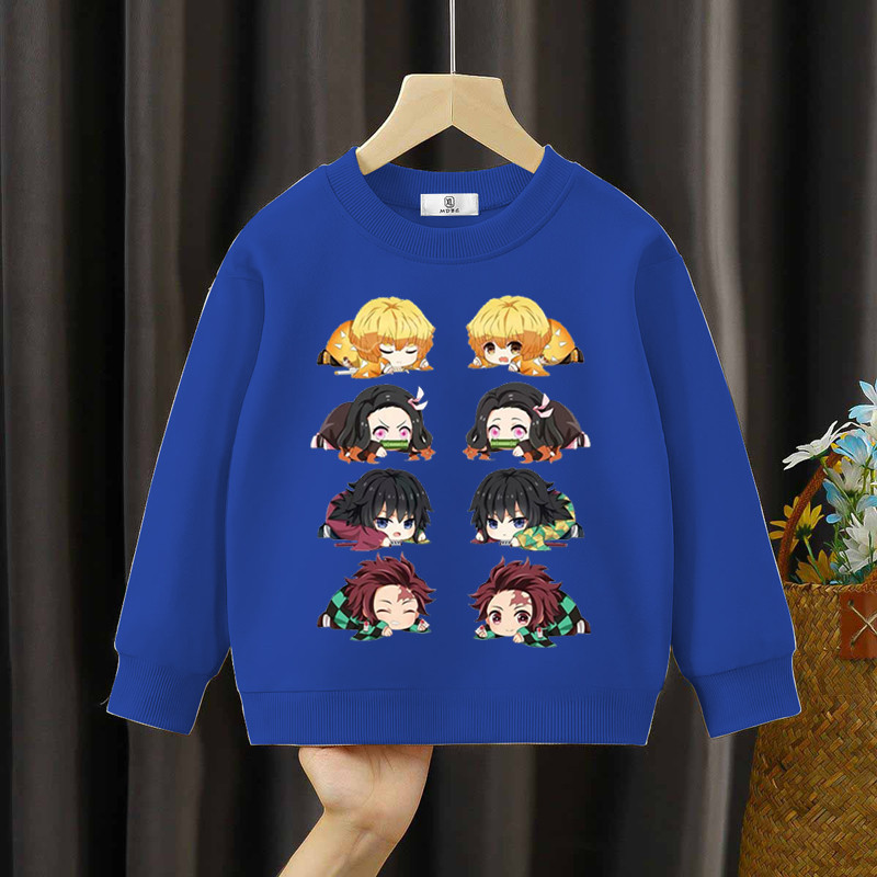 Суичъри Demon Slayer Детски модни суичъри с кръгло деколте Момичета Момчета Анимационни ежедневни суичъри Аниме Demon Slayer Детски дрехи
