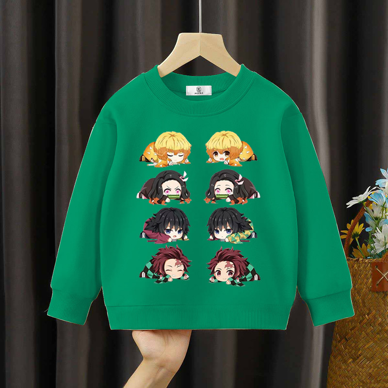 Суичъри Demon Slayer Детски модни суичъри с кръгло деколте Момичета Момчета Анимационни ежедневни суичъри Аниме Demon Slayer Детски дрехи