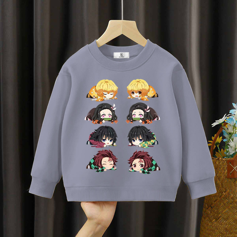 Суичъри Demon Slayer Детски модни суичъри с кръгло деколте Момичета Момчета Анимационни ежедневни суичъри Аниме Demon Slayer Детски дрехи