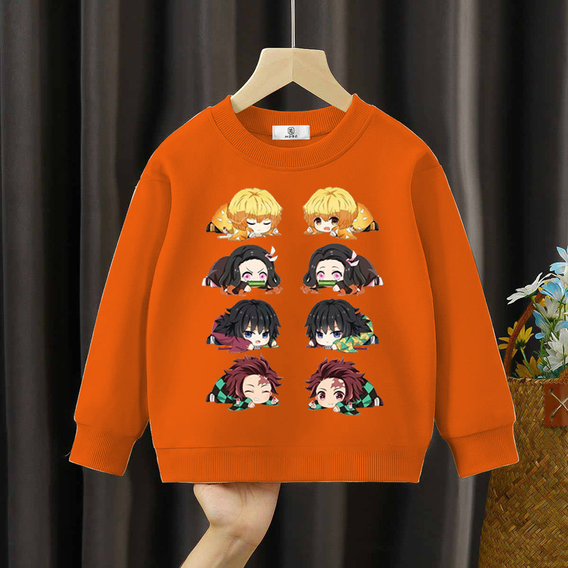 Суичъри Demon Slayer Детски модни суичъри с кръгло деколте Момичета Момчета Анимационни ежедневни суичъри Аниме Demon Slayer Детски дрехи