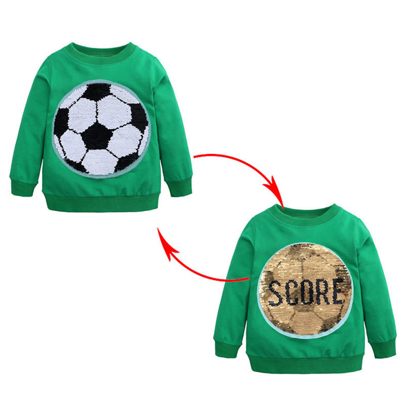 Пролет Есен Детски пуловер с пайети Суичъри за момчета Тениски с дълъг ръкав Футбол Променящи лицето детски горни дрехи Тениска за момчета