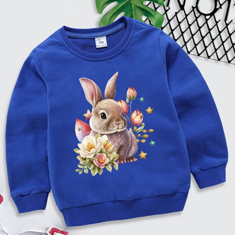 Детски суичъри Великденски заек Детско облекло Момчета Момичета Анимационни качулки с цветя Винтидж животни Ежедневна мода Детски качулки