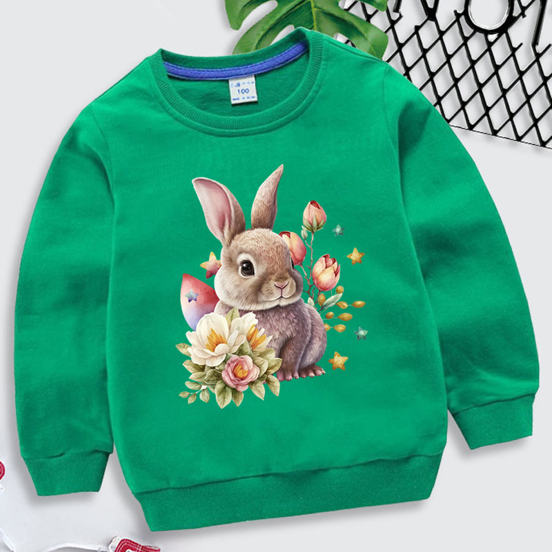 Детски суичъри Великденски заек Детско облекло Момчета Момичета Анимационни качулки с цветя Винтидж животни Ежедневна мода Детски качулки