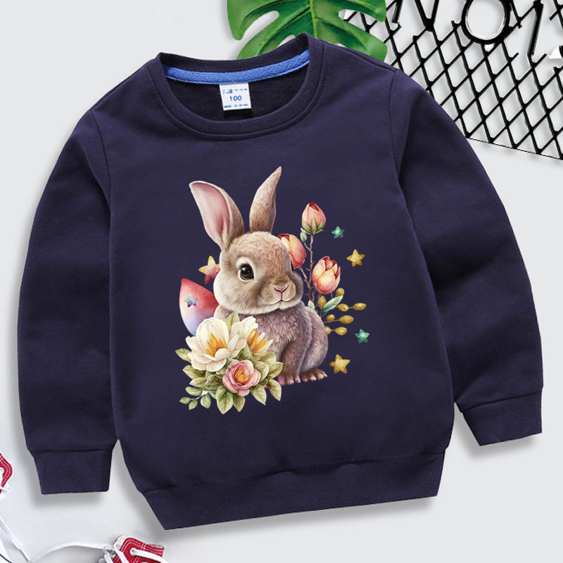 Детски суичъри Великденски заек Детско облекло Момчета Момичета Анимационни качулки с цветя Винтидж животни Ежедневна мода Детски качулки