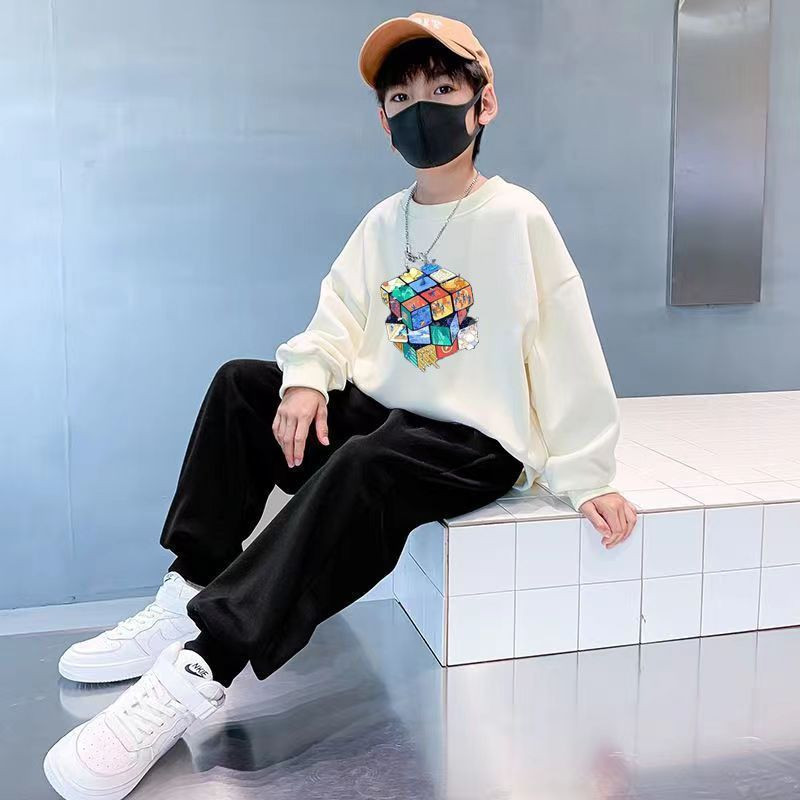 Момчета, есен, пролет, памук, ежедневни суичъри с принт на магически кубчета, 3-14 години, тийнейджърски, детски модни тоалети, горнища, детски дрехи