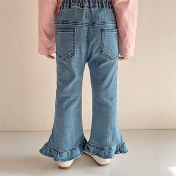 Пролетни момичешки едноцветни дънкови клоширани панталони Детски ежедневни универсални дънки