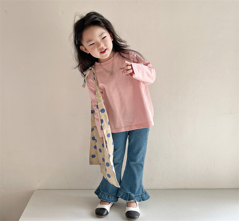 Пролетни момичешки едноцветни дънкови клоширани панталони Детски ежедневни универсални дънки