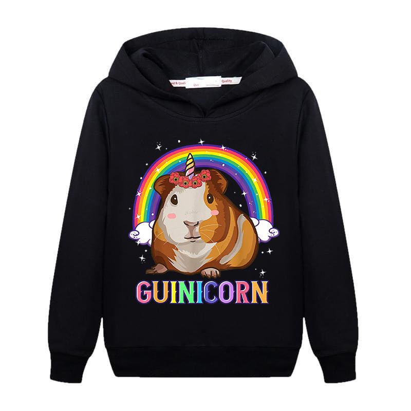 Детски анимационни суичъри с качулка на морско свинче, момче, момиче, дъга, суичъри, анимационни шарки, детски модни пуловери, дрехи