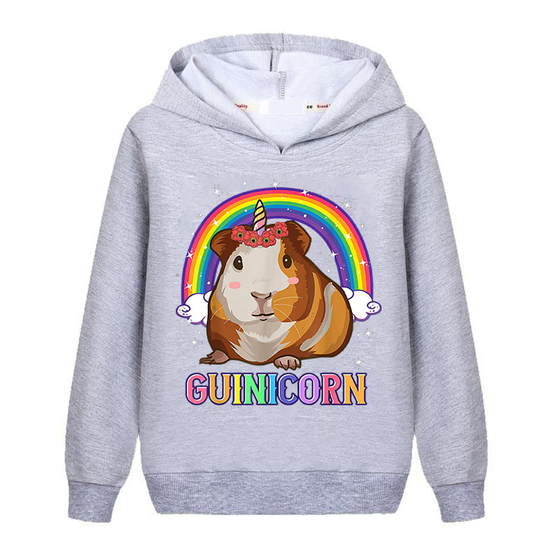 Детски анимационни суичъри с качулка на морско свинче, момче, момиче, дъга, суичъри, анимационни шарки, детски модни пуловери, дрехи
