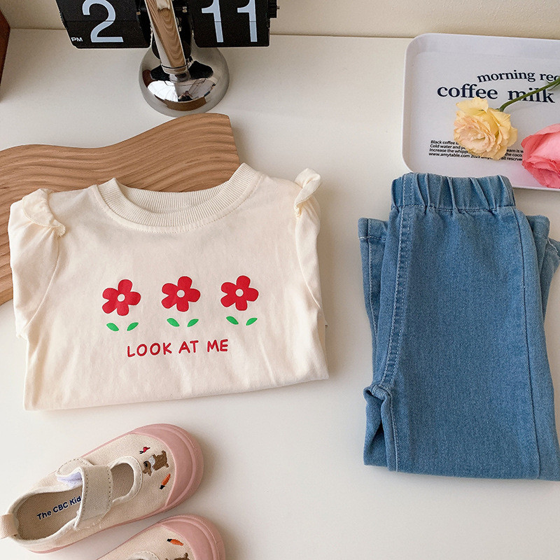 Пролетни Детски панталони с камбанка Детски едноцветни дънкови панталони Ежедневни панталони за момичета Разширени панталони