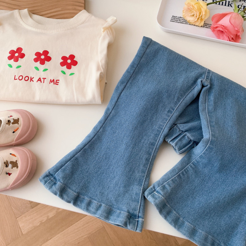 Пролетни Детски панталони с камбанка Детски едноцветни дънкови панталони Ежедневни панталони за момичета Разширени панталони