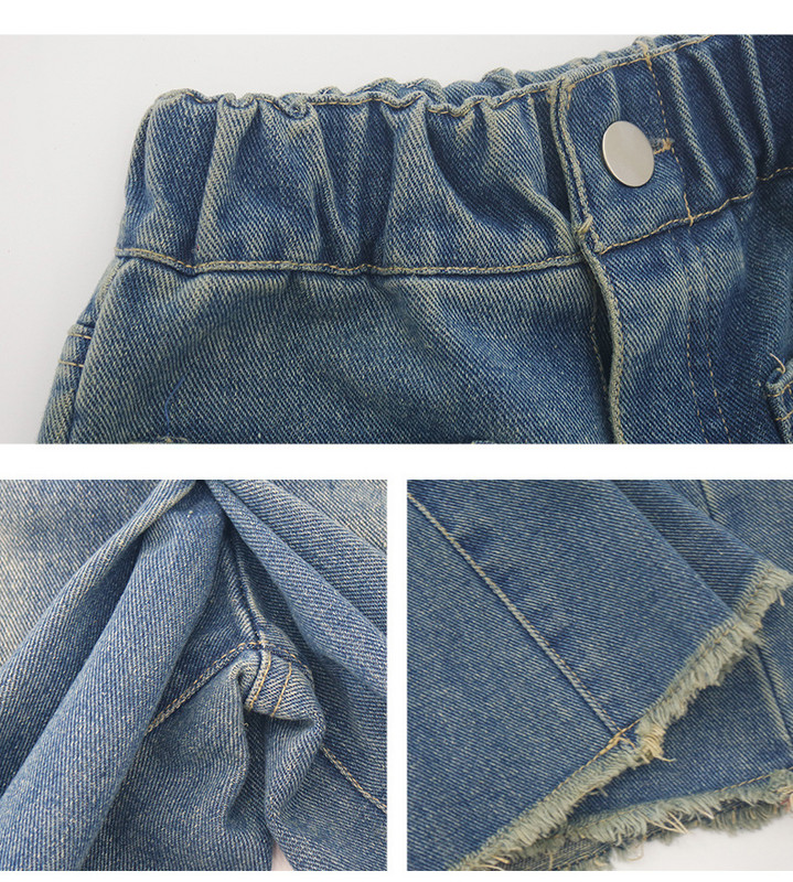 Есенни широки дънки за момичета с необработен ръб, модни детски ежедневни широки панталони с широки крачоли