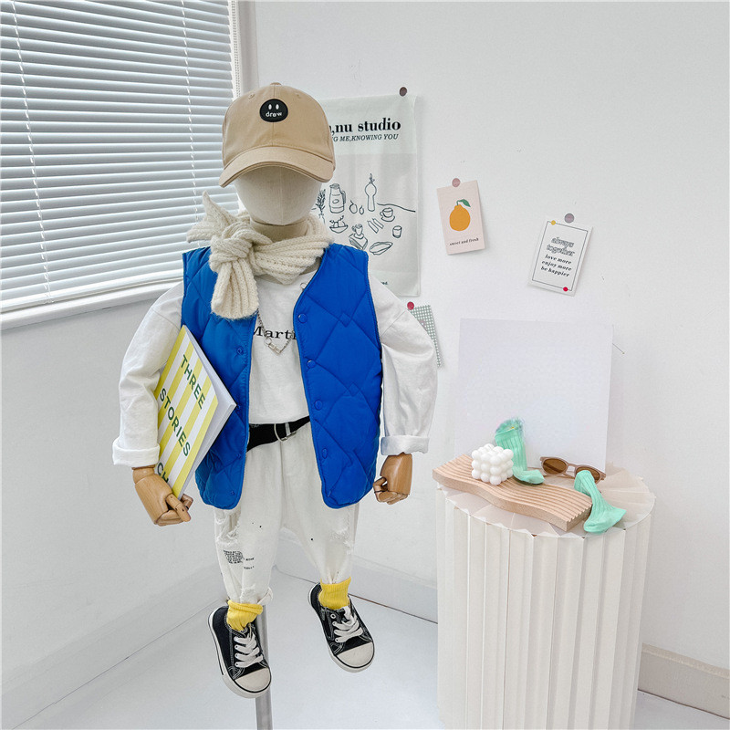 Novi jesenski zimski jednobojni ležerni prsluk bez rukava s V-izrezom, topli dječji kaput s podstavom od flisa, dječji prsluk za dječake, djevojčice, dječji prsluk