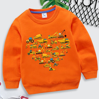 Детски дрехи Качулки с принт на багер Детски анимационни суичъри с любов Многоцветни бебешки горнища Жълти суичъри с багер