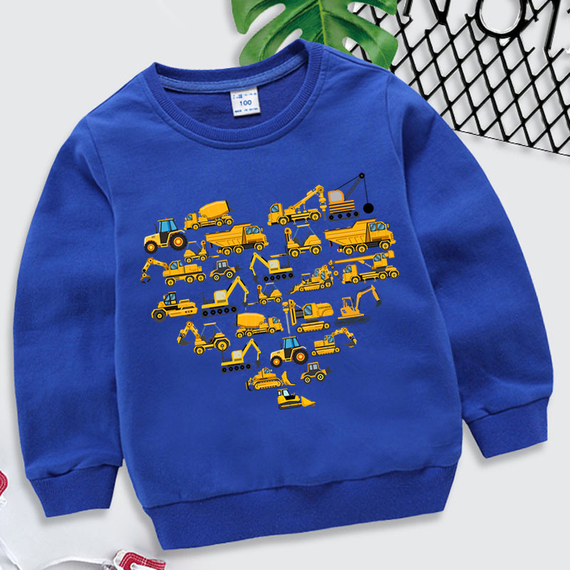 Dječja odjeća Hoodies s printom bagera Dječje majice s kapuljačom s crtićima Višebojne majice za bebe Žute majice s kapuljačom s bagerom