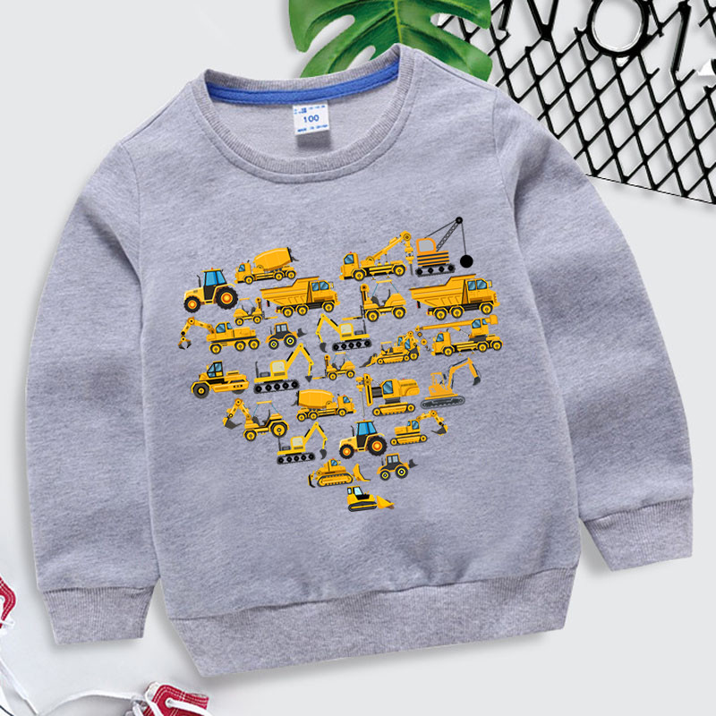 Dječja odjeća Hoodies s printom bagera Dječje majice s kapuljačom s crtićima Višebojne majice za bebe Žute majice s kapuljačom s bagerom