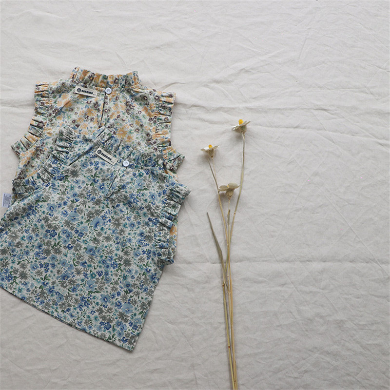 2023. Retro cvjetni print za malu djecu Majice za djevojčice Prsluk Odjeća Ljetne dječje majice Kostimi