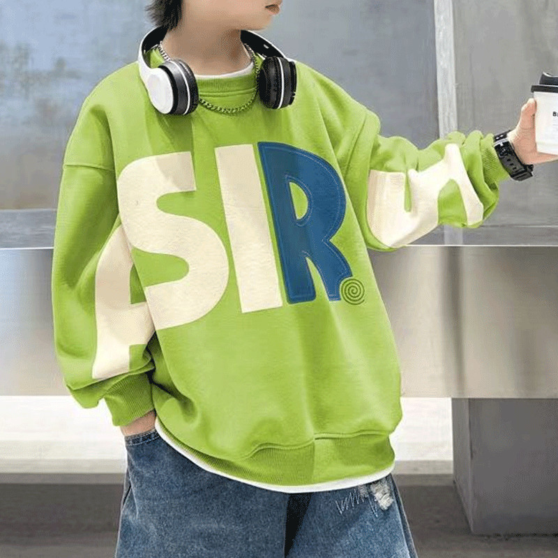 Dječja odjeća Proljetna nova, ležerna korejska verzija, modni trend okruglog izreza, zgodne široke majice dugih rukava s otisnutim slovima