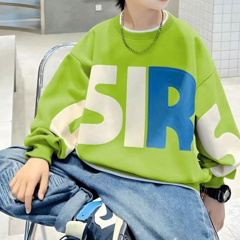 Dječja odjeća Proljetna nova, ležerna korejska verzija, modni trend okruglog izreza, zgodne široke majice dugih rukava s otisnutim slovima