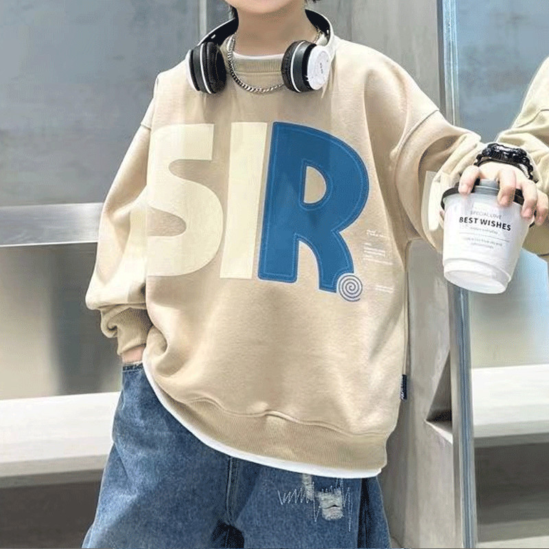 Dječja odjeća Proljetna nova, ležerna korejska verzija, modni trend okruglog izreza, zgodne široke majice dugih rukava s otisnutim slovima