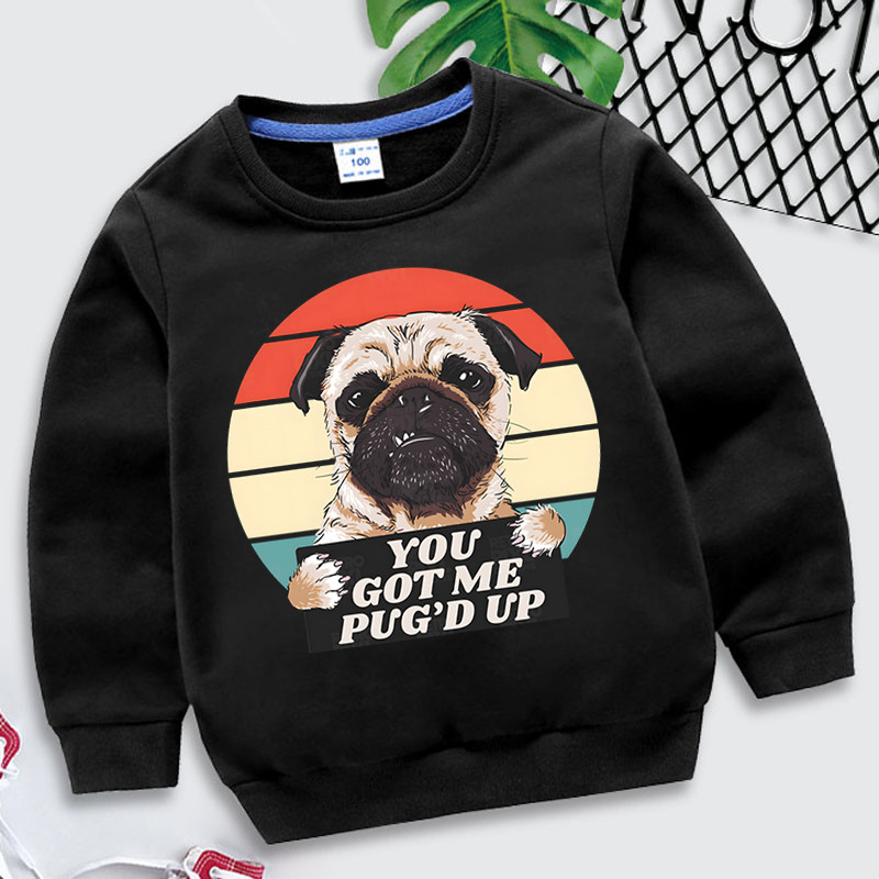Pug Hoodie Dječja Harajuku Animal Sweatshirt You Got Me Pug'd Up Print Dječja odjeća Majice s kapuljačom za djevojčice Smiješne Mops Boys Hoodie