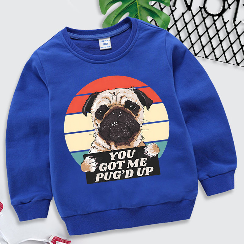 Pug Hoodie Dječja Harajuku Animal Sweatshirt You Got Me Pug'd Up Print Dječja odjeća Majice s kapuljačom za djevojčice Smiješne Mops Boys Hoodie