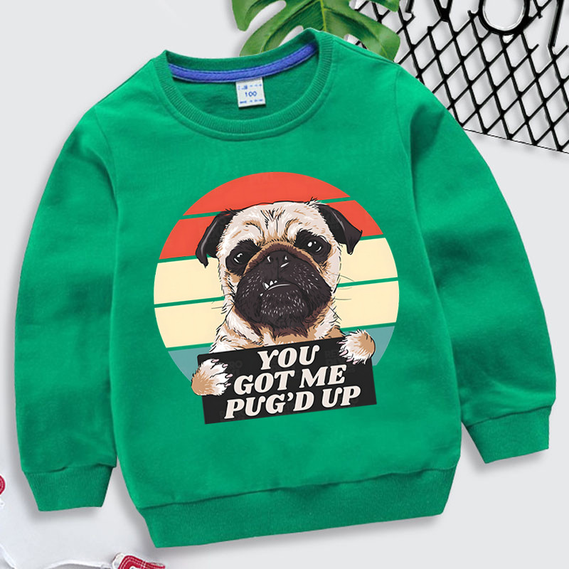 Pug Hoodie Dječja Harajuku Animal Sweatshirt You Got Me Pug'd Up Print Dječja odjeća Majice s kapuljačom za djevojčice Smiješne Mops Boys Hoodie