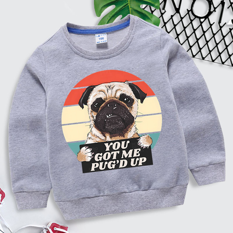 Pug Hoodie Dječja Harajuku Animal Sweatshirt You Got Me Pug'd Up Print Dječja odjeća Majice s kapuljačom za djevojčice Smiješne Mops Boys Hoodie