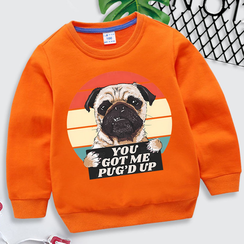 Pug Hoodie Dječja Harajuku Animal Sweatshirt You Got Me Pug'd Up Print Dječja odjeća Majice s kapuljačom za djevojčice Smiješne Mops Boys Hoodie