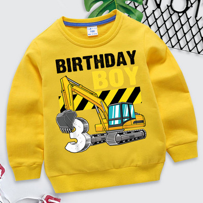 Excavator Print Hoodies Boys Girls Cartoon Number 3 Φούτερ Παιδικά Vintage Ανοιξιάτικα Hoodies Casual Fashion Παιδικά Ρούχα