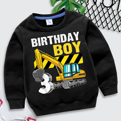 Excavator Print Hoodies Boys Girls Cartoon Number 3 Φούτερ Παιδικά Vintage Ανοιξιάτικα Hoodies Casual Fashion Παιδικά Ρούχα