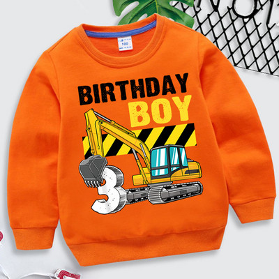 Excavator Print Hoodies Boys Girls Cartoon Number 3 Φούτερ Παιδικά Vintage Ανοιξιάτικα Hoodies Casual Fashion Παιδικά Ρούχα